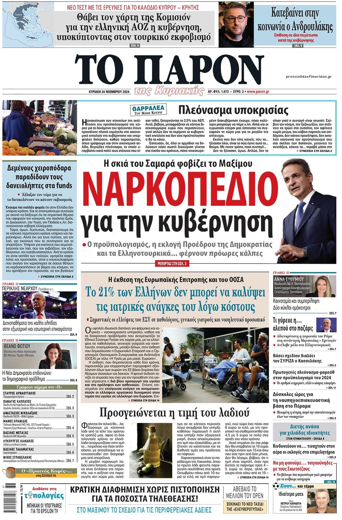 Πρωτοσέλιδο εφημερίδας Το Παρόν