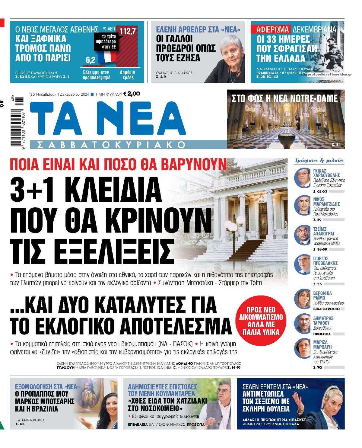 Πρωτοσέλιδο εφημερίδας Τα Νέα