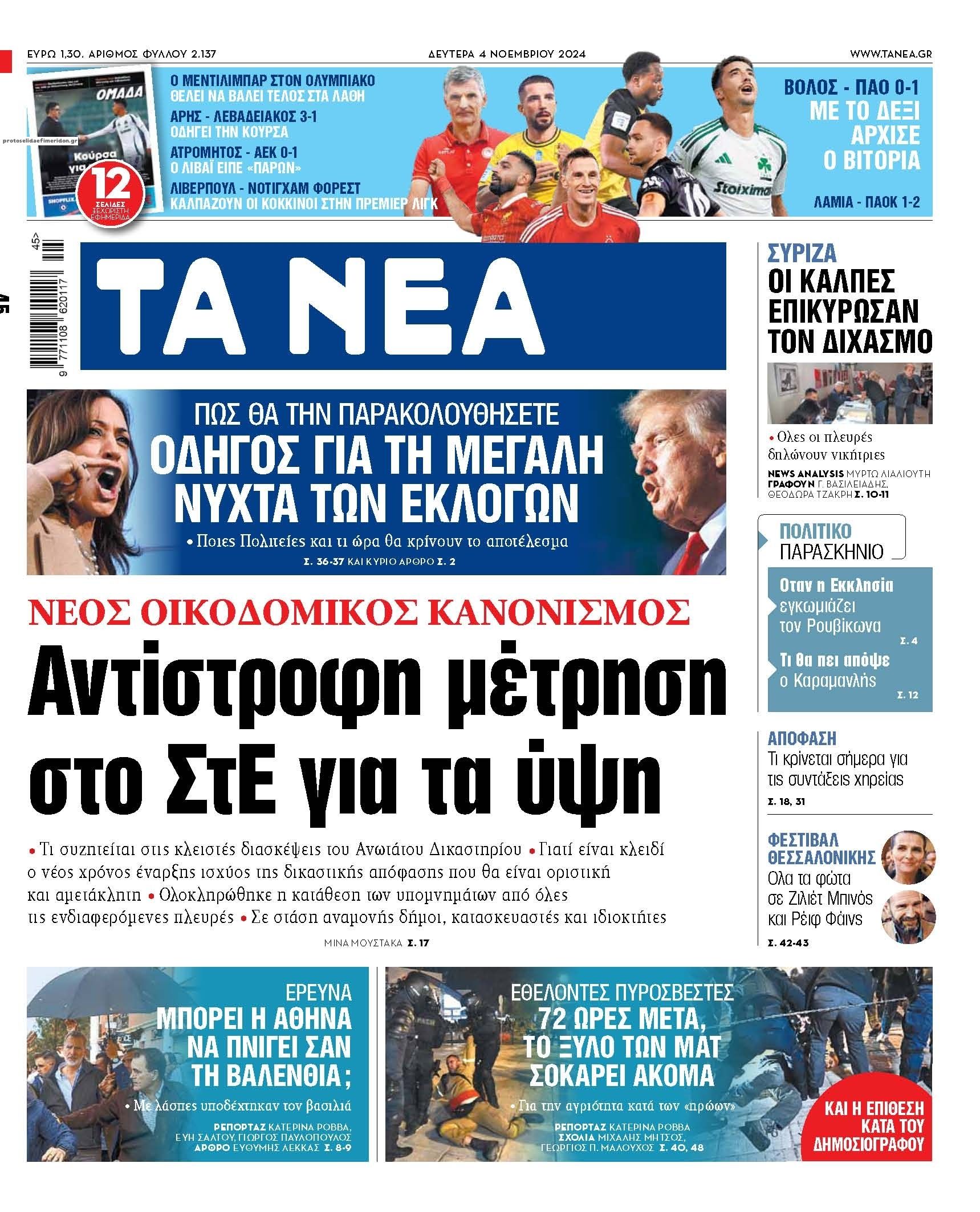 Πρωτοσέλιδο εφημερίδας Τα Νέα