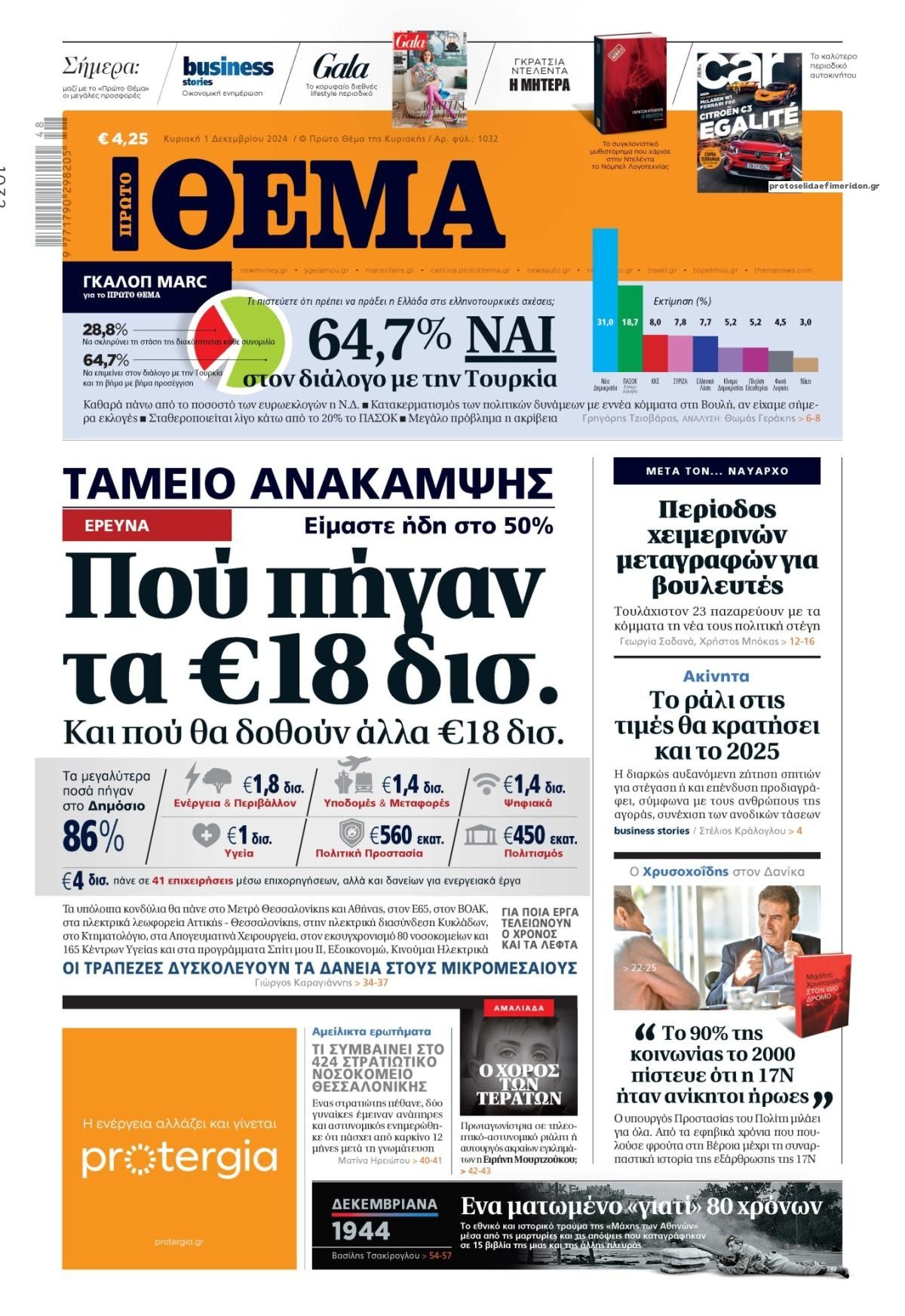 Πρωτοσέλιδο εφημερίδας Πρώτο Θέμα