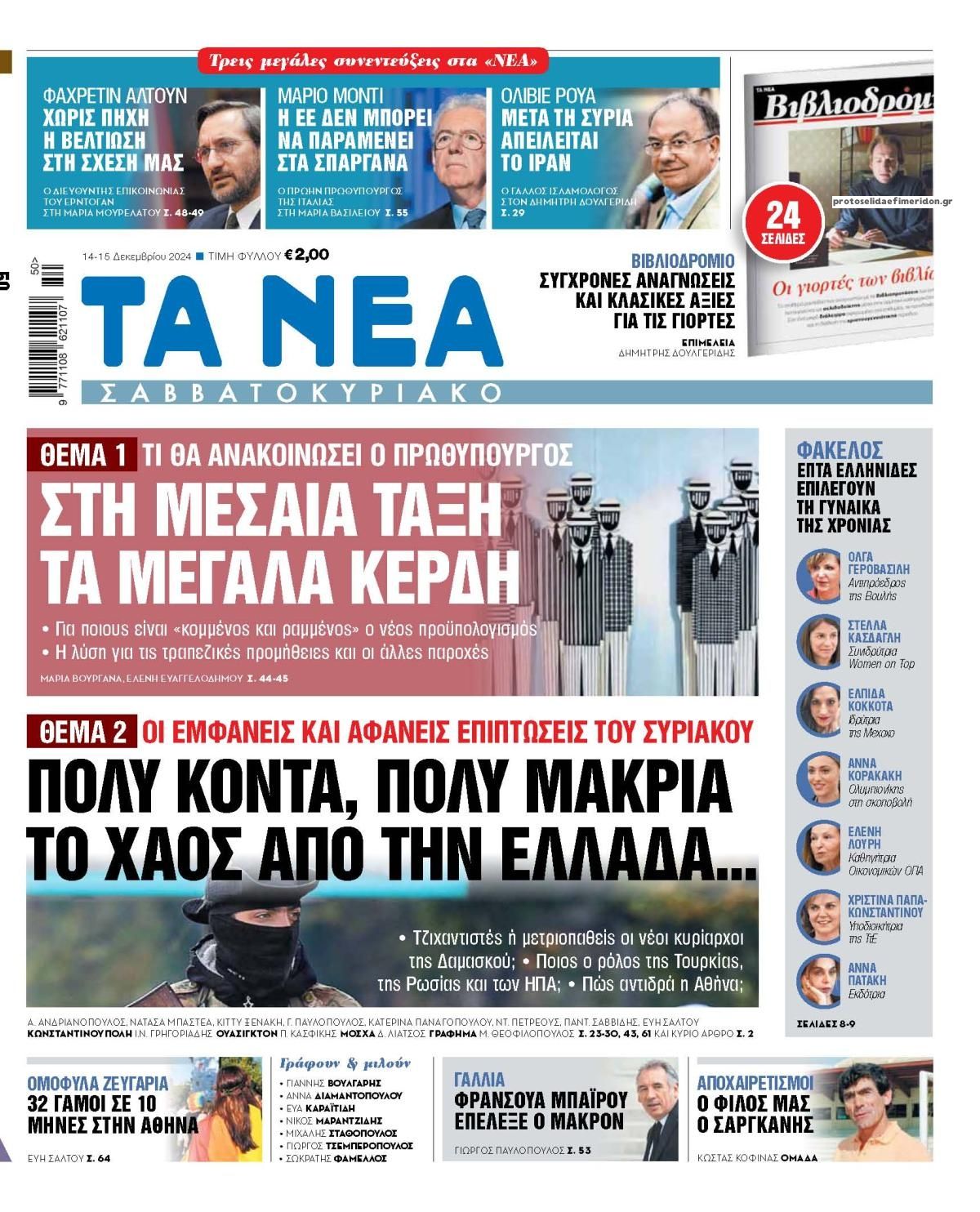 Πρωτοσέλιδο εφημερίδας Τα Νέα