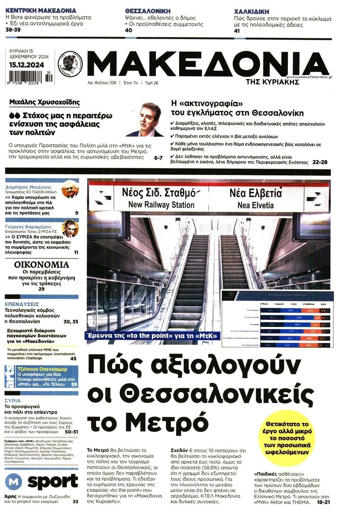 Πρωτοσέλιδο εφημερίδας Μακεδονία