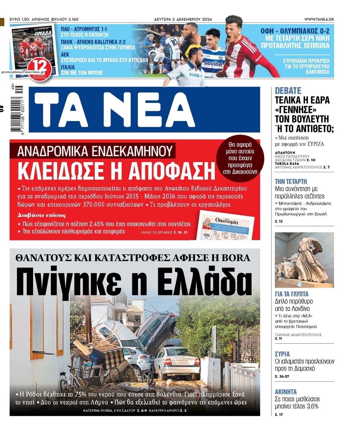 Πρωτοσέλιδο εφημερίδας Τα Νέα