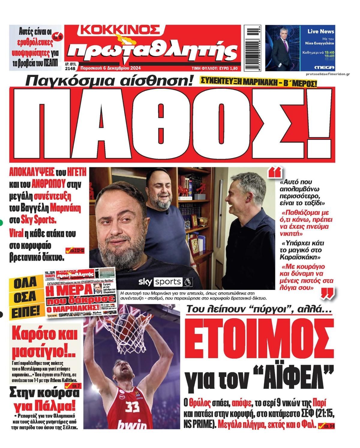 Πρωτοσέλιδο εφημερίδας Κόκκινος Πρωταθλητής