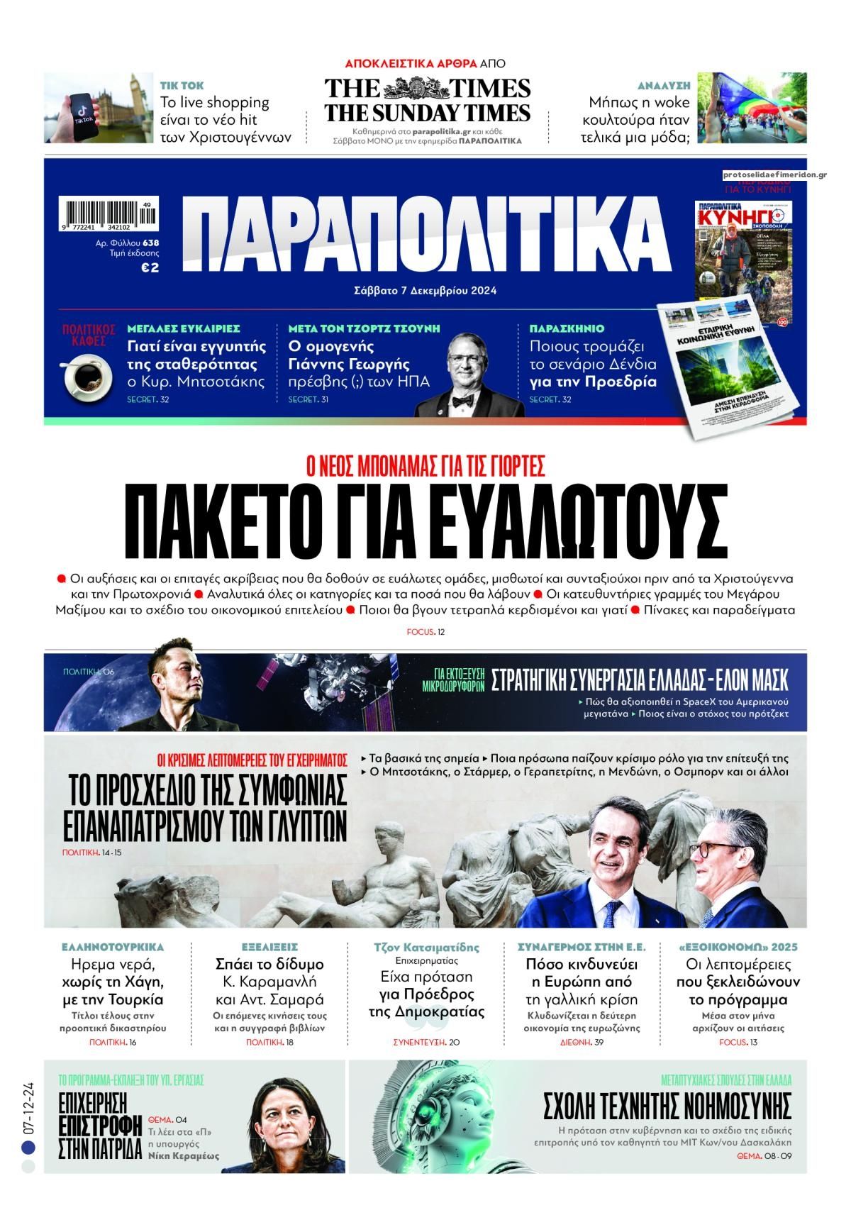 Πρωτοσέλιδο εφημερίδας Παραπολιτικά