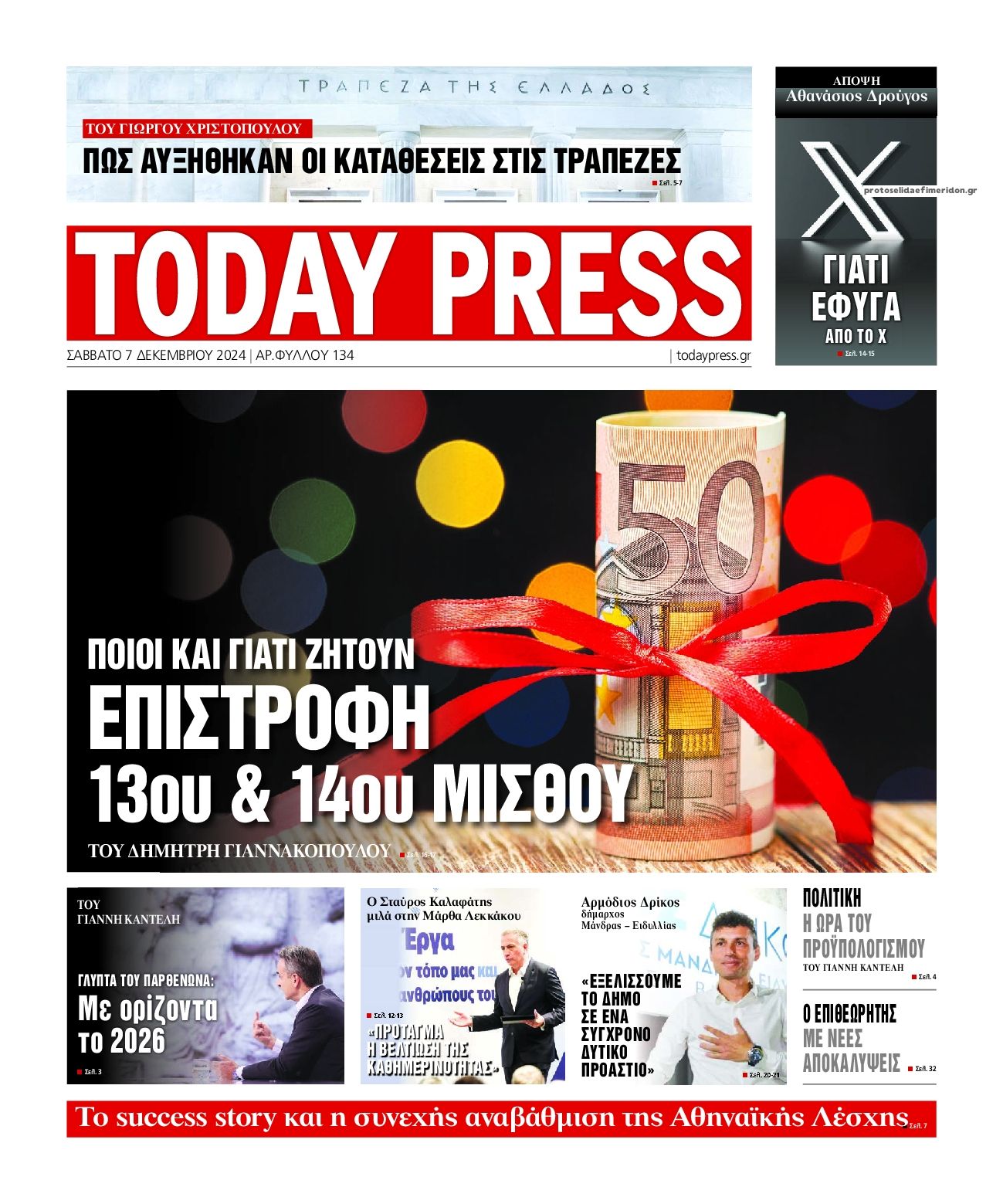 Πρωτοσέλιδο εφημερίδας Today Free Press