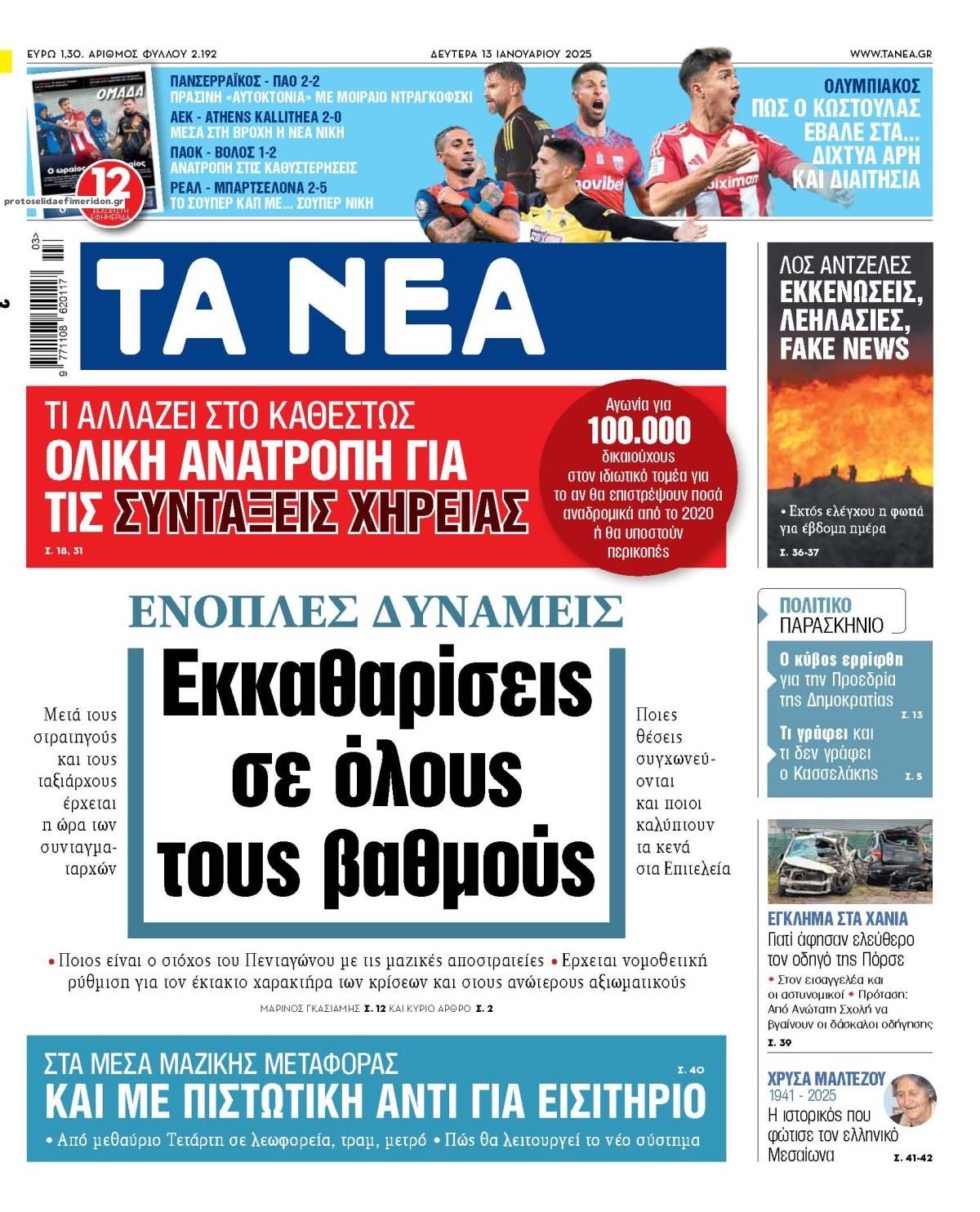 Πρωτοσέλιδο εφημερίδας Τα Νέα