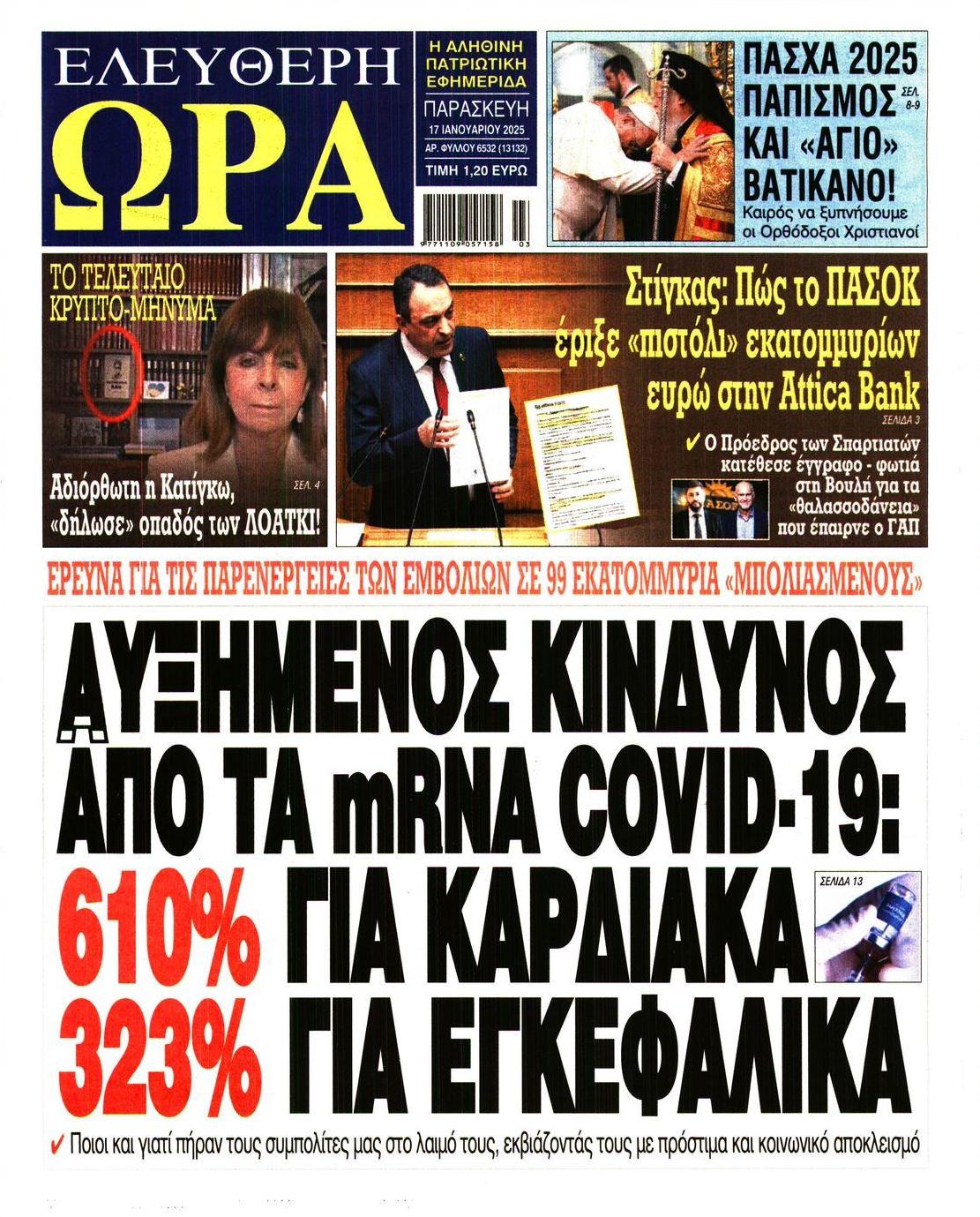 Πρωτοσέλιδο εφημερίδας Ελεύθερη Ώρα