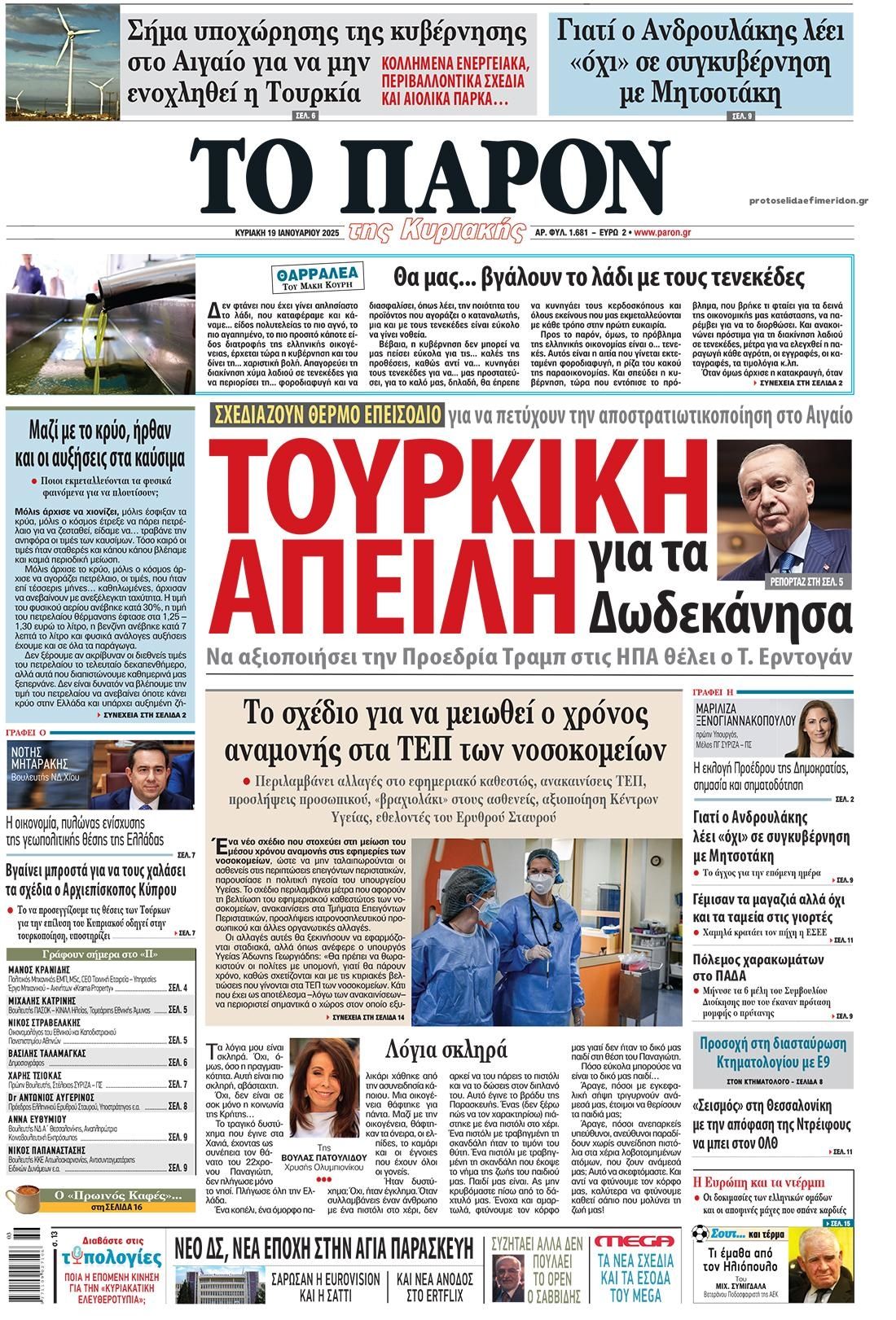 Πρωτοσέλιδο εφημερίδας Το Παρόν