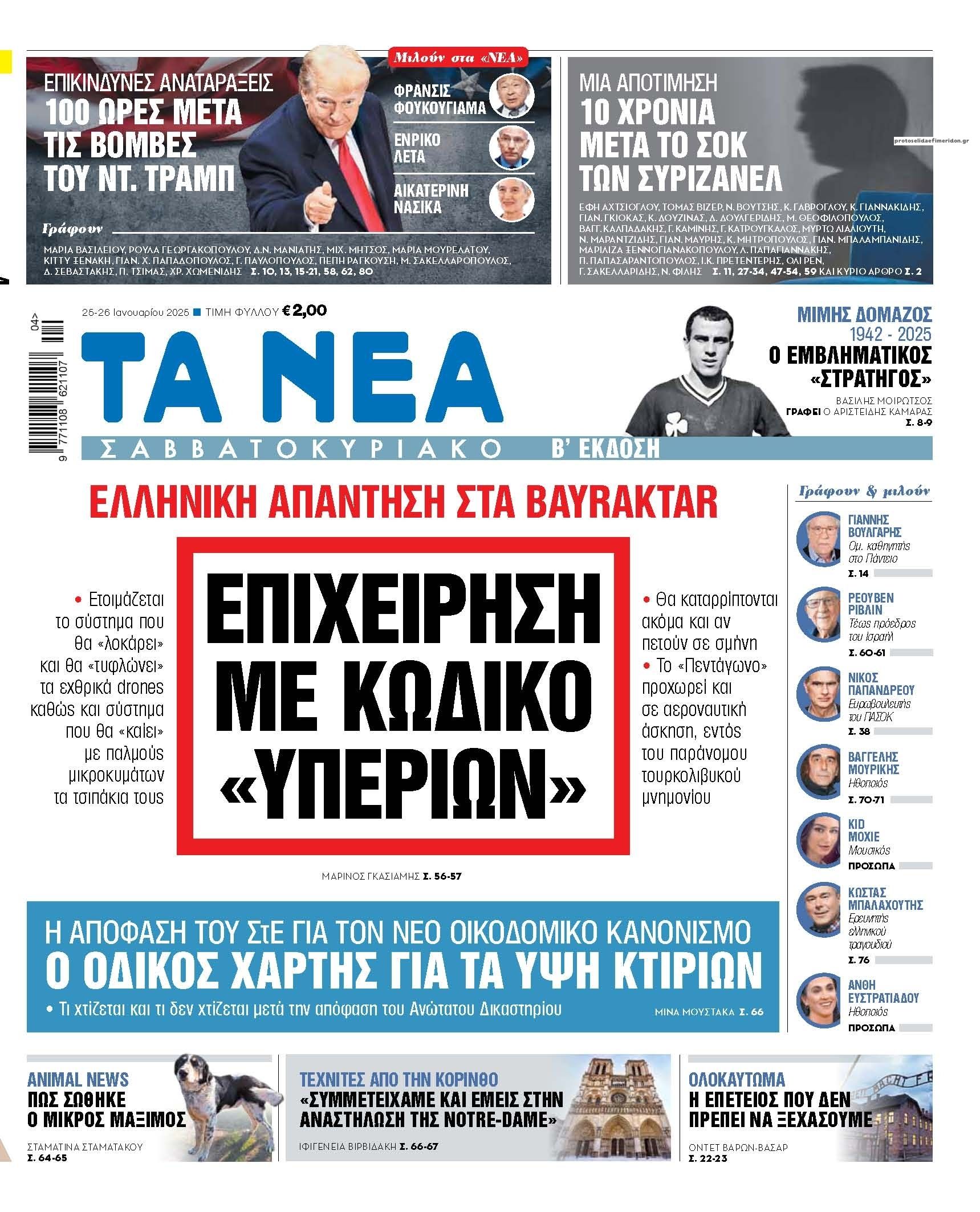 Πρωτοσέλιδο εφημερίδας Τα Νέα