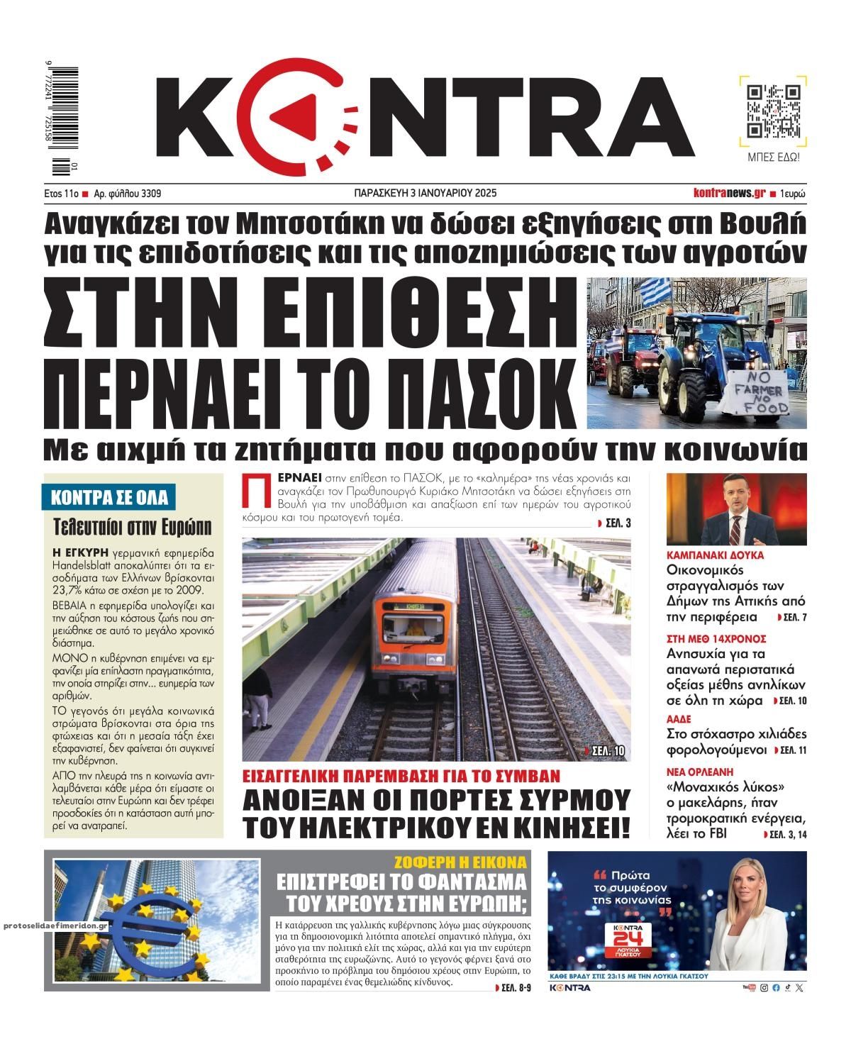 Πρωτοσέλιδο εφημερίδας Kontra News