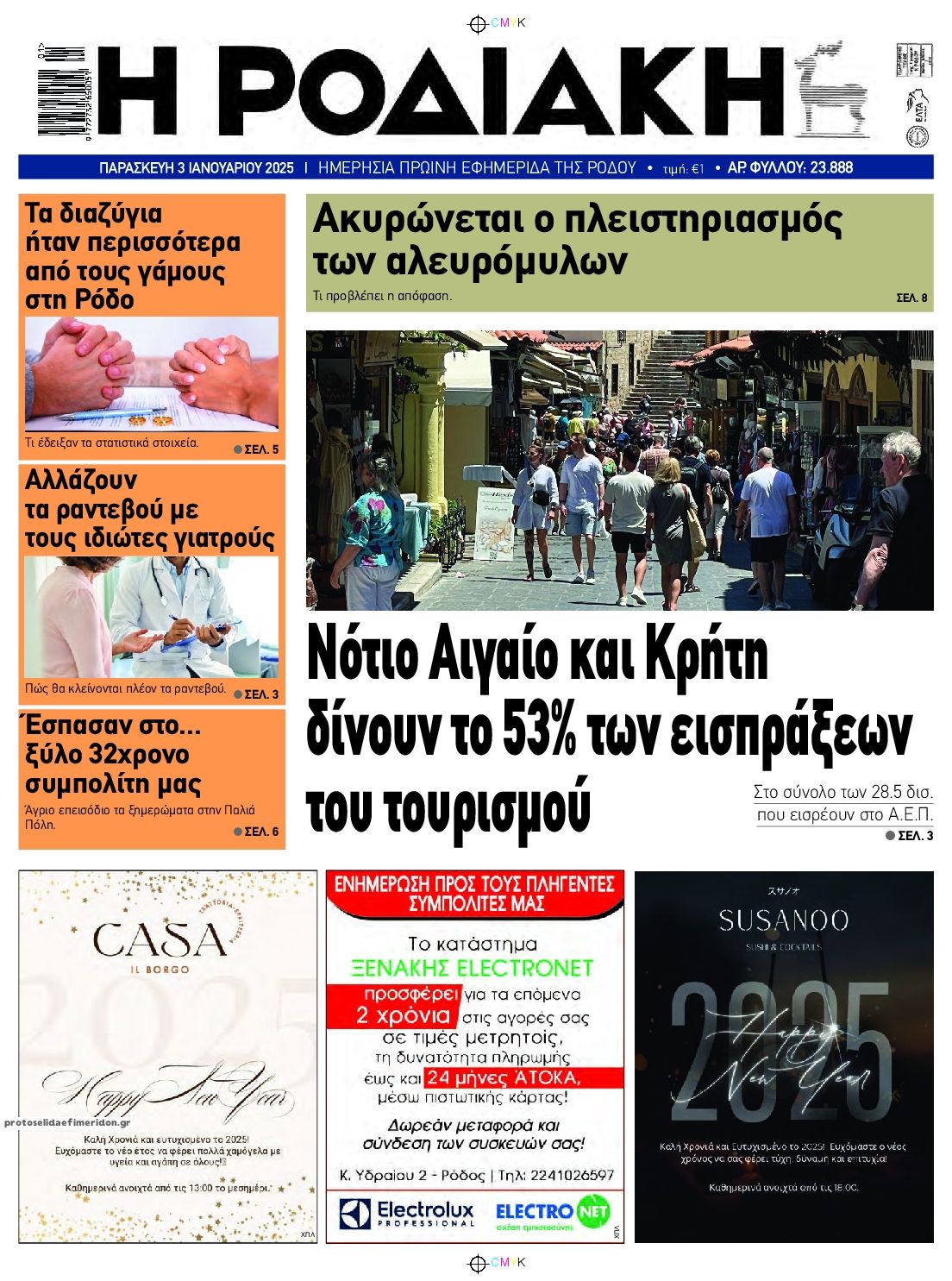 Πρωτοσέλιδο εφημερίδας Ροδιακή