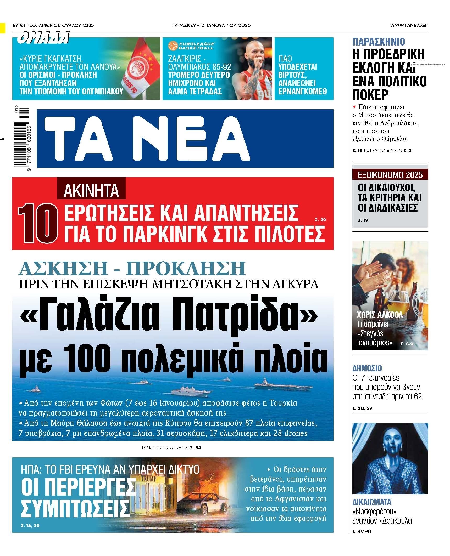 Πρωτοσέλιδο εφημερίδας Τα Νέα