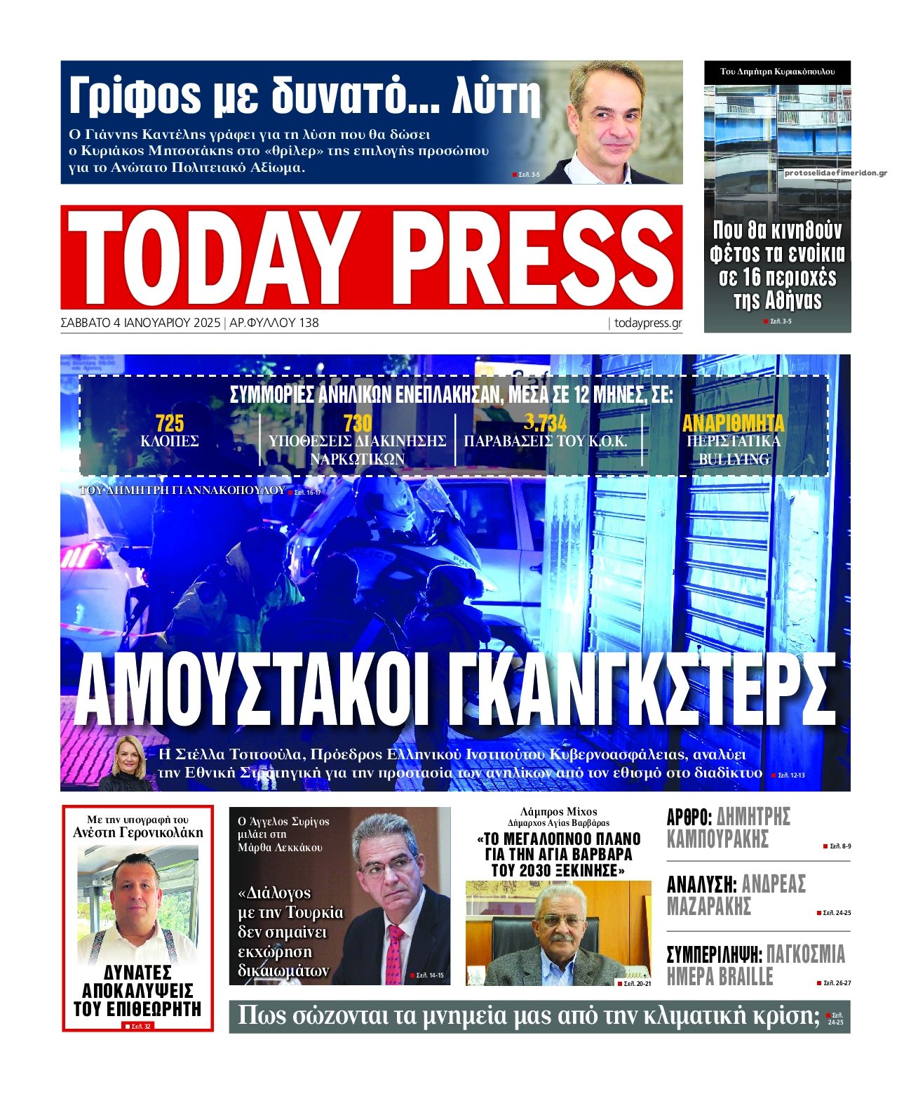 Πρωτοσέλιδο εφημερίδας Today Free Press